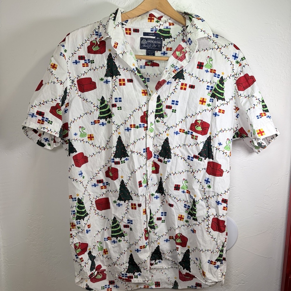 Men's Christmas Cartoon Shirt Size L  Snake &‎ Tree By American Rag Holiday